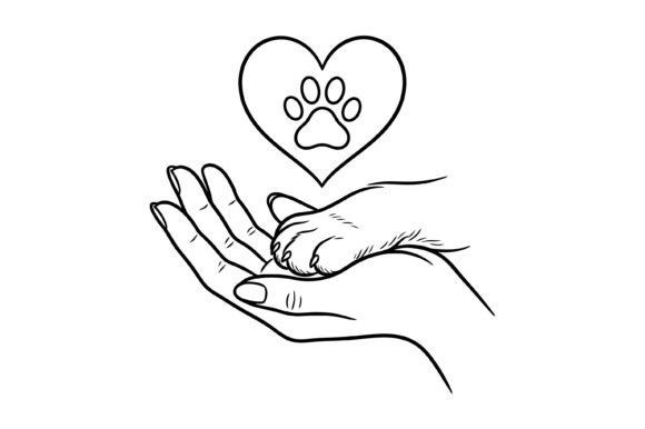 Charming Pet Love Hand Paw Line Art for Heartfelt Designs
