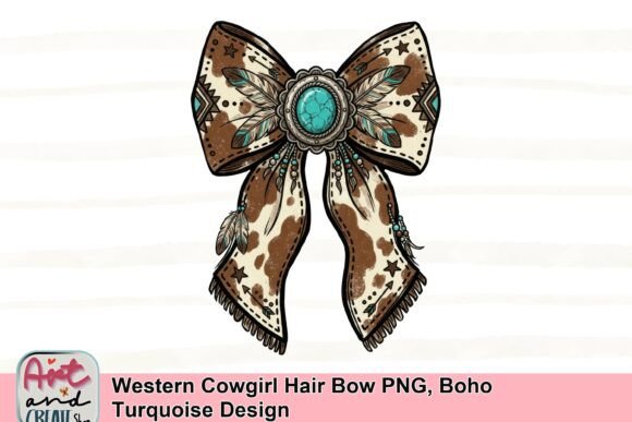 Infuse Wild West Charm with a Boho Turquoise Hair Bow PNG