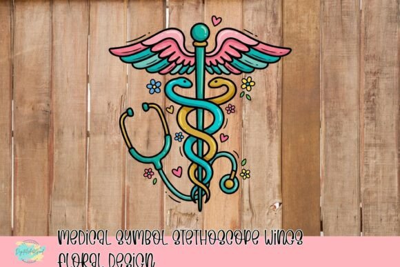 Medical Symbol Stethoscope Wings Floral Design: A Vibrant PNG