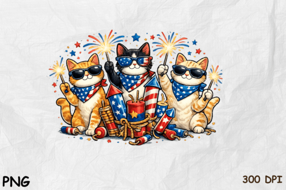 Patriotic Cat Squad PNG: Your Go-To for Fun Summer Designs