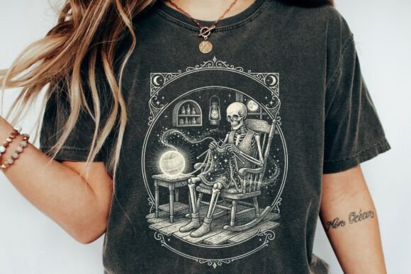 Skeleton Knitting Celestial Yarn: A Gothic & Cosmic Design Asset